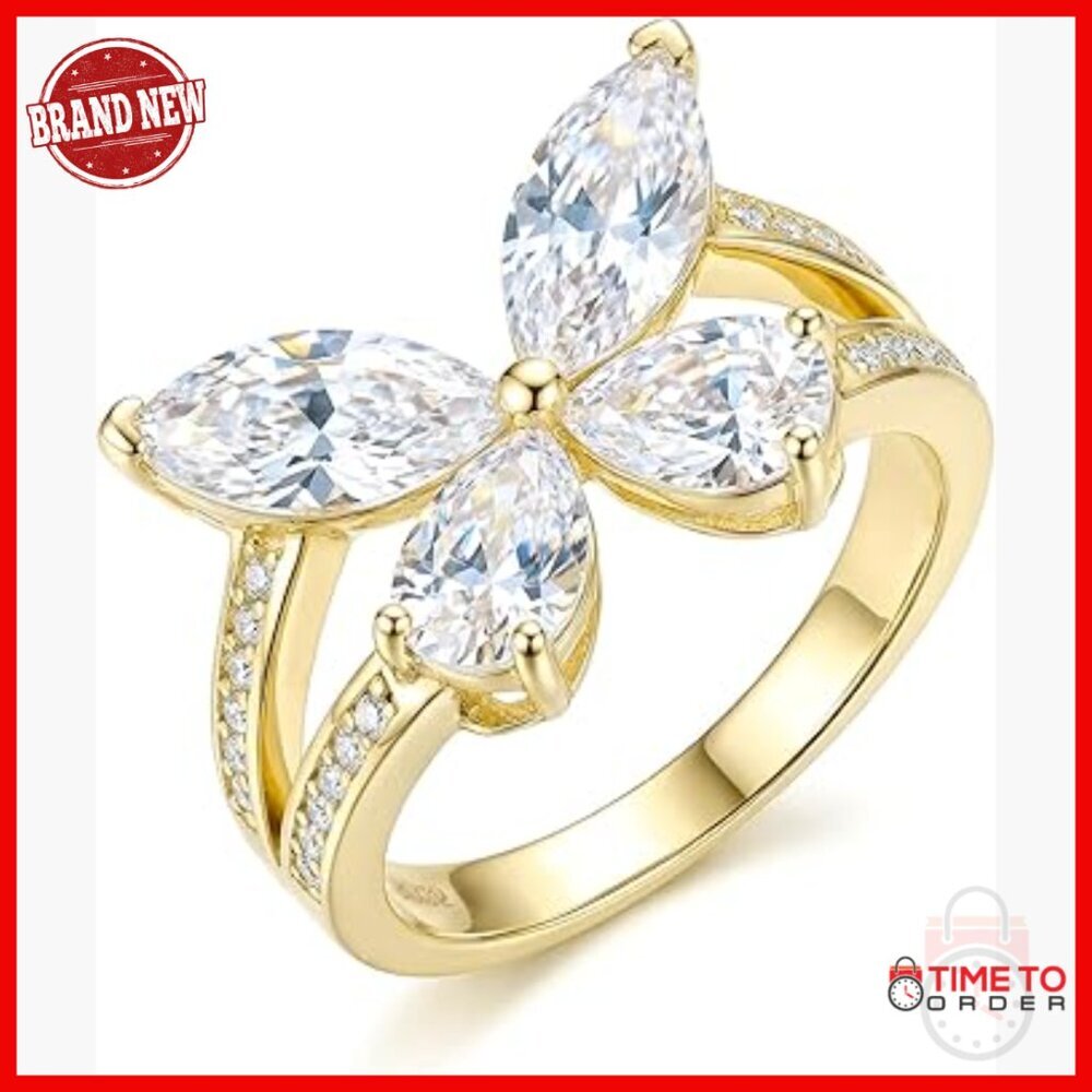 925 Sterling Silver Chunky Band Ring With Cubic Zirconia Butterfly Design